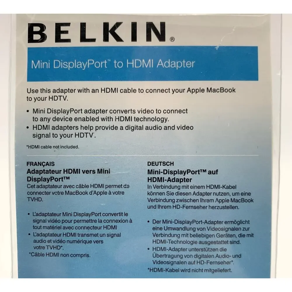 Belkin Mini DisplayPort to HDMI Adapter – Open Box – MacBook Pro Compatible